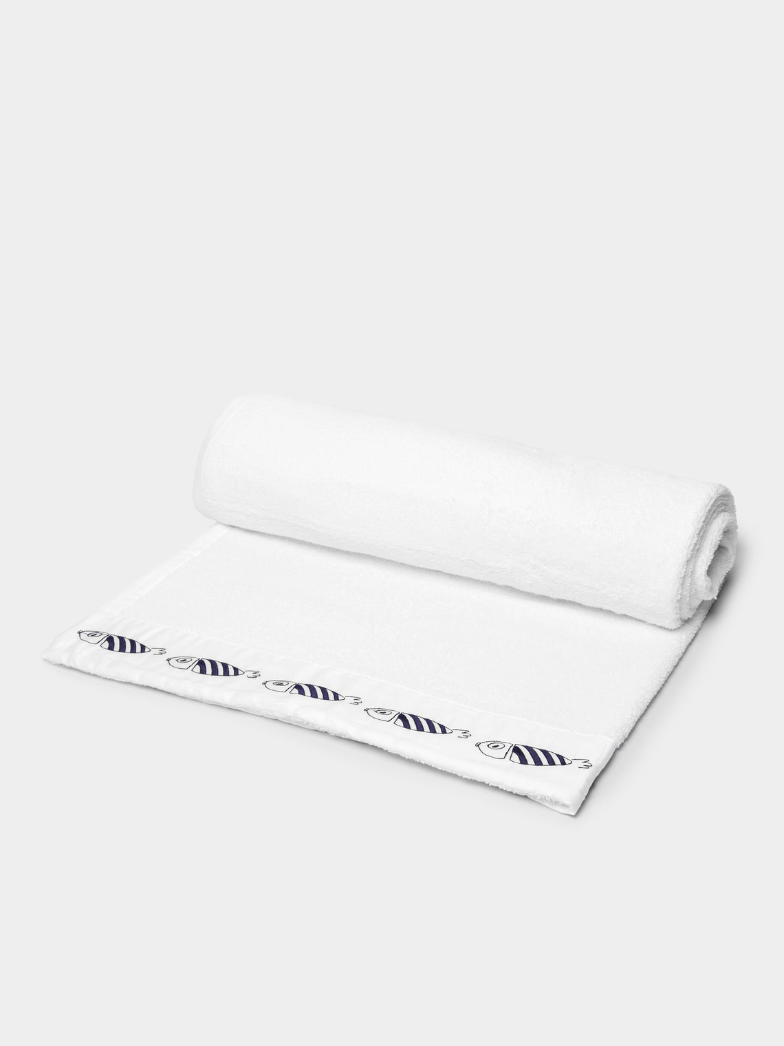 Loretta Caponi - Striped Fish Hand-Embroidered Cotton Bath Sheet -  - ABASK