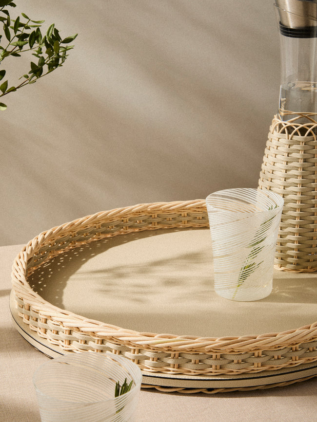 Pigment France - Orsay Leather and Rattan Round Tray (18.5in/46.5cm) - Cream - ABASK
