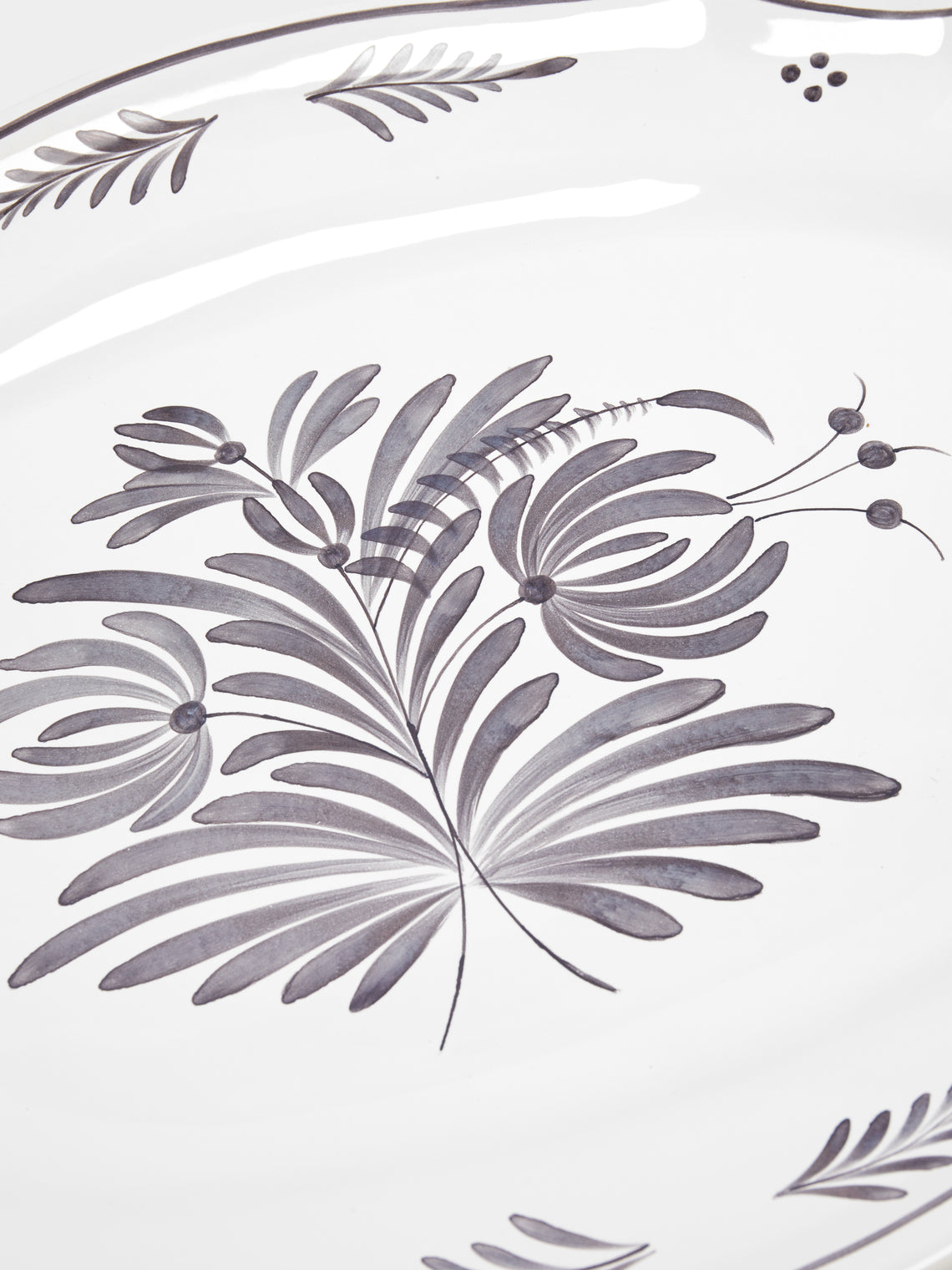 Bourg Joly Malicorne - Antique Fleurs Hand-Painted Ceramic Large Oval Serving Dish -  - ABASK
