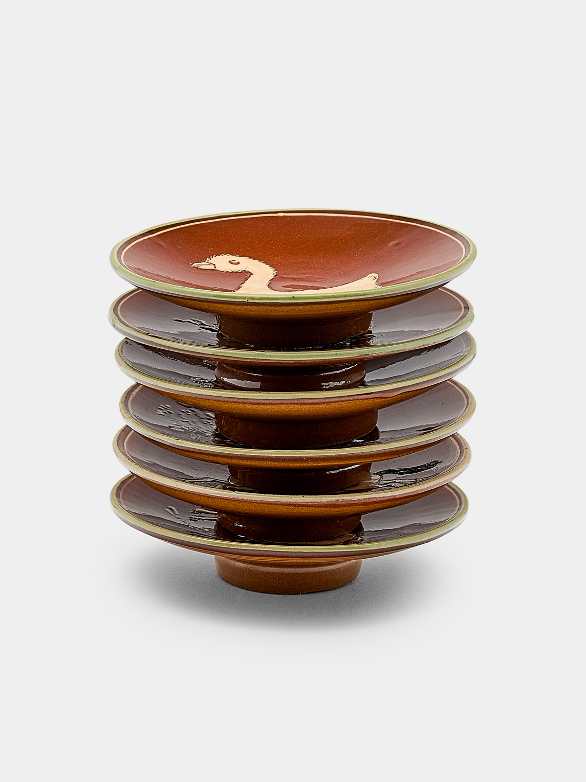 Poterie d’Évires - Animals Hand-Painted Ceramic Small Raised Plates (Set of 6) - Light brown - ABASK - 