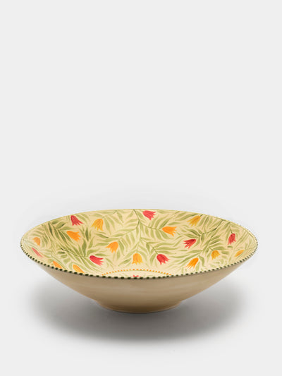 Rosanna Corfe - Doves and Daffodils Hand-Painted Ceramic Flared Bowl - Cream - ABASK - 