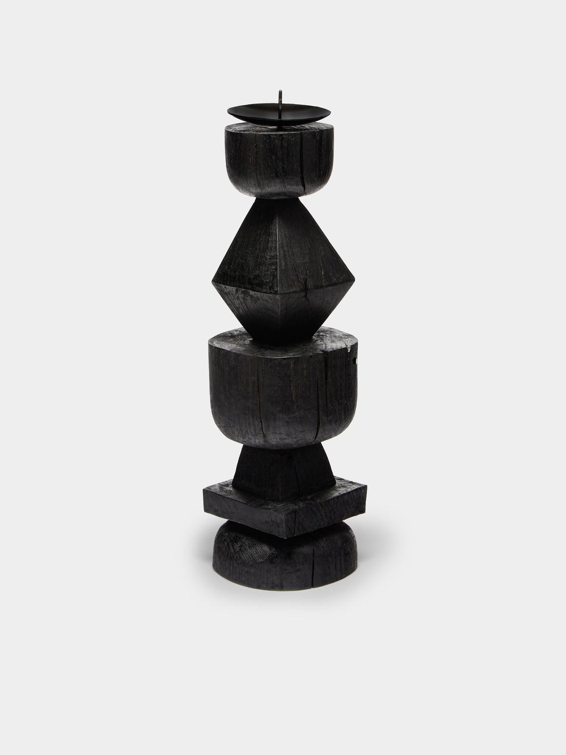 Jamie Gaunt Designs - Totem Hand-Carved Wood Candle Holder - Black - ABASK