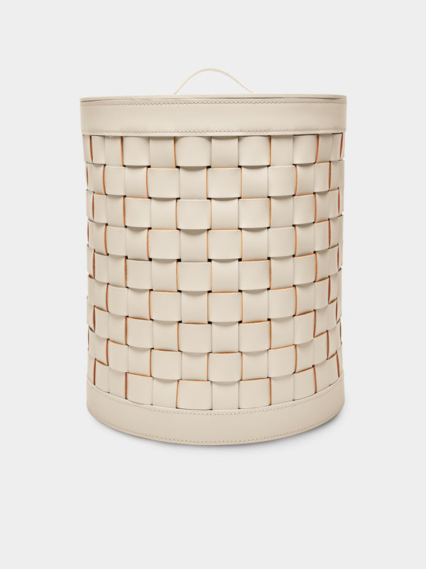 Riviere - Woven Leather Laundry Basket - Cream - ABASK