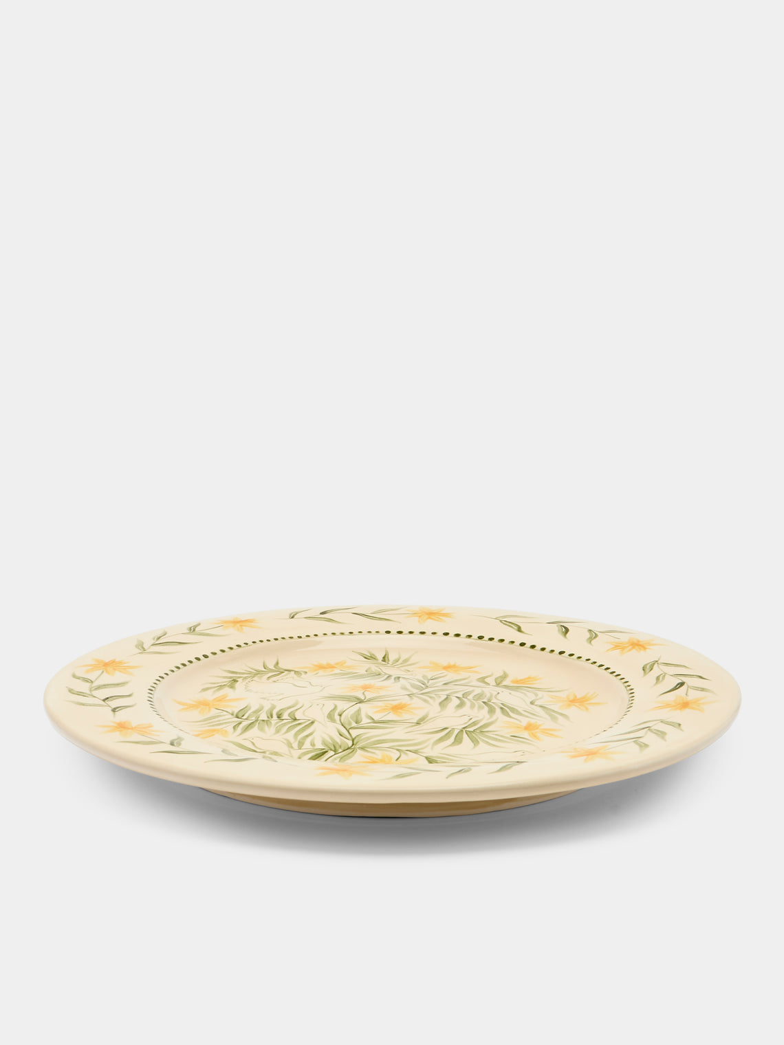 Rosanna Corfe - Doves and Daffodils Hand-Painted Ceramic Round Platter - Cream - ABASK
