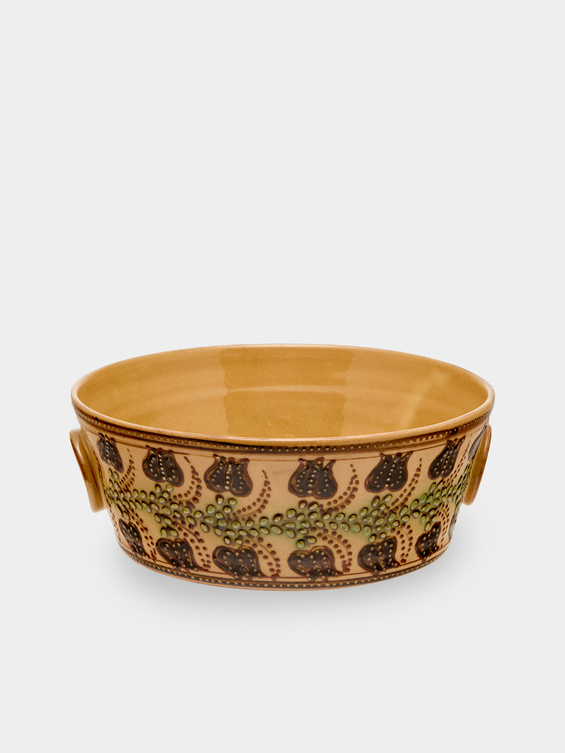 Poterie d’Évires - Flowers Hand-Painted Ceramic Small Handled Serving Bowl - Cream - ABASK - 
