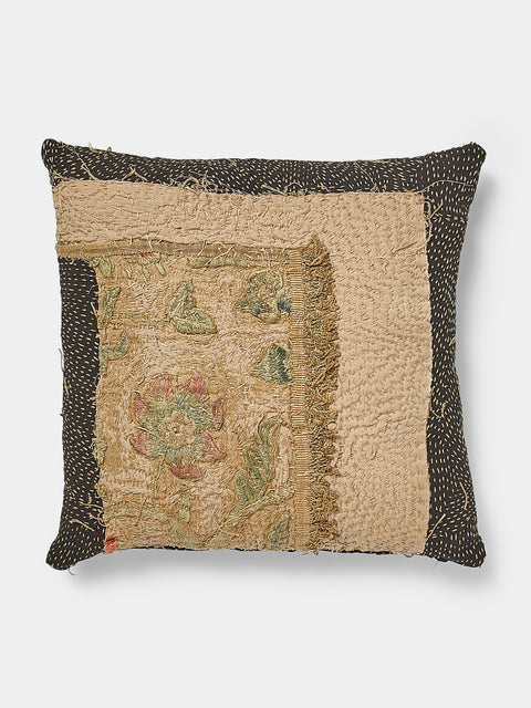 By Walid - 18th-Century English Embroidered Patchwork Wool and Cotton Cushion - Multiple - ABASK - 