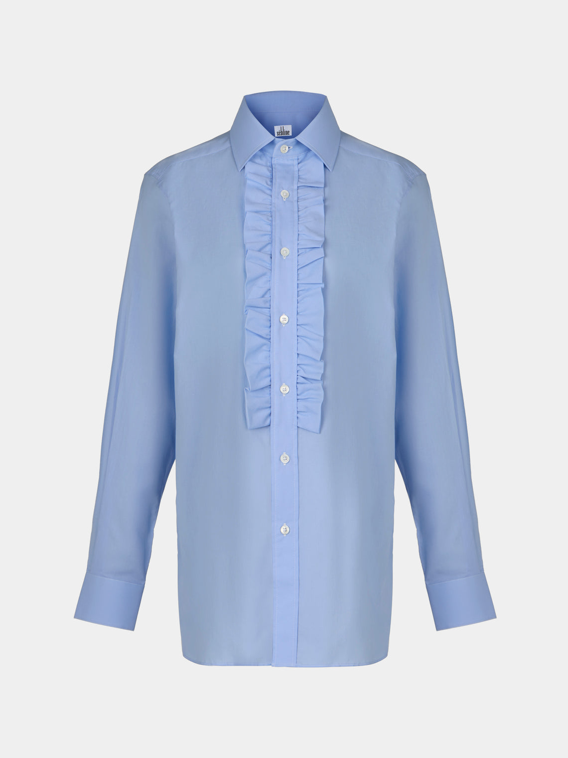 Sebline - Ruffle Cotton Shirt | Size: S - Light Blue - ABASK - 