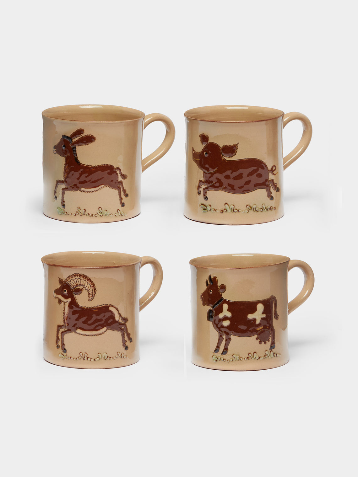 Poterie d’Évires - Animals Hand-Painted Ceramic Mugs (Set of 4) -  - ABASK - 