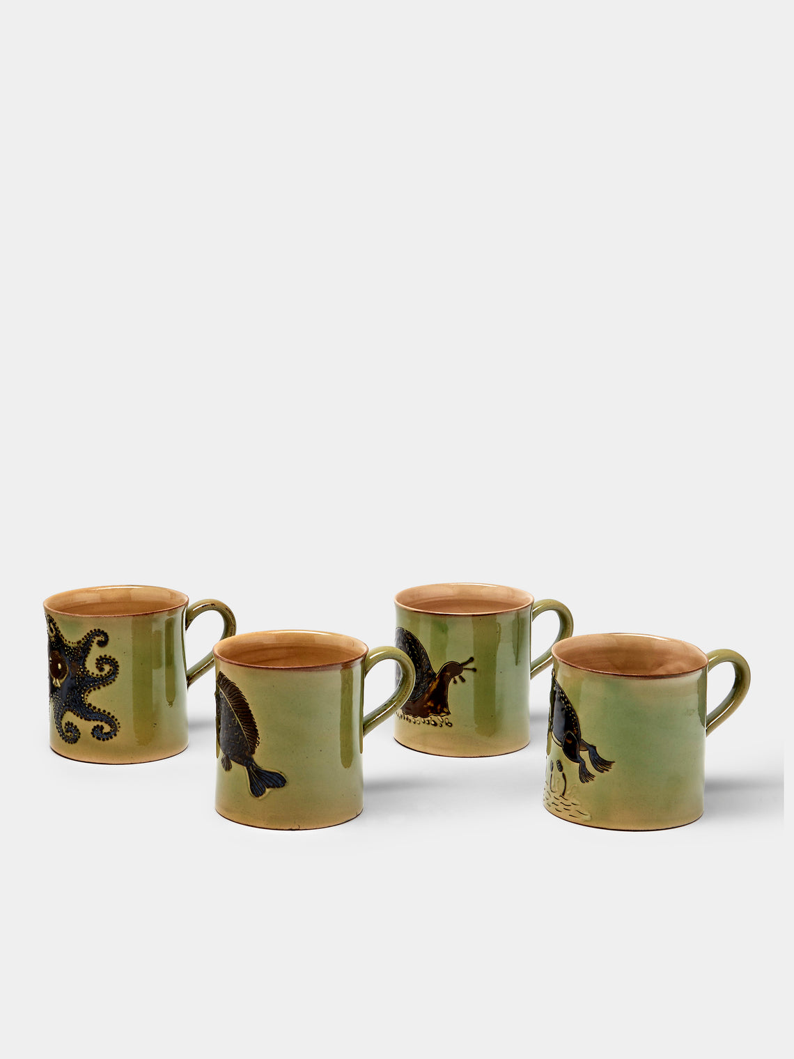 Poterie d’Évires - Animals Hand-Painted Ceramic Mugs (Set of 4) - Green - ABASK