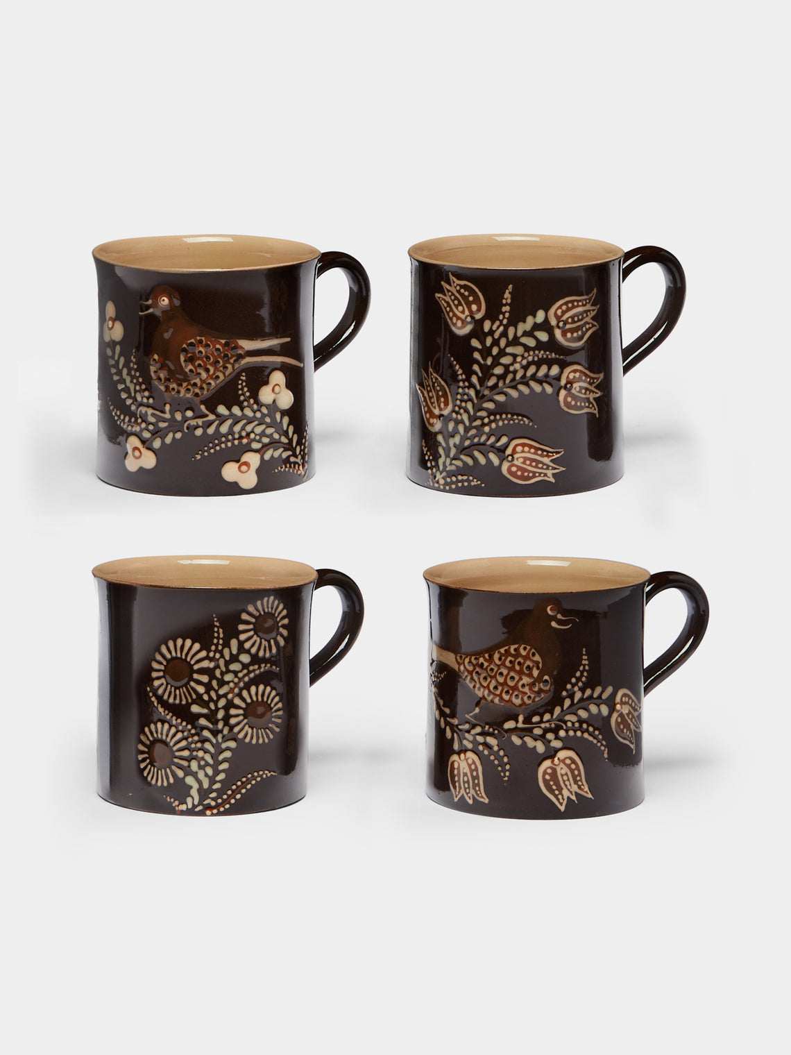 Poterie d’Évires - Birds and Flowers Hand-Painted Ceramic Mugs (Set of 4) -  - ABASK - 