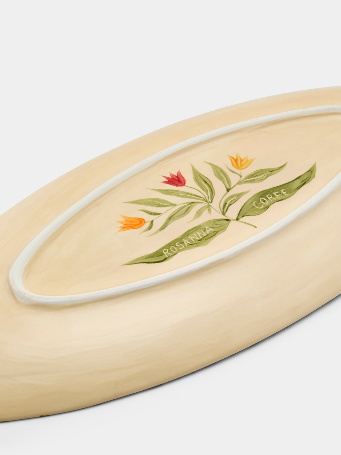 Rosanna Corfe - Tulips Hand-Painted Ceramic Oval Platter - Cream - ABASK