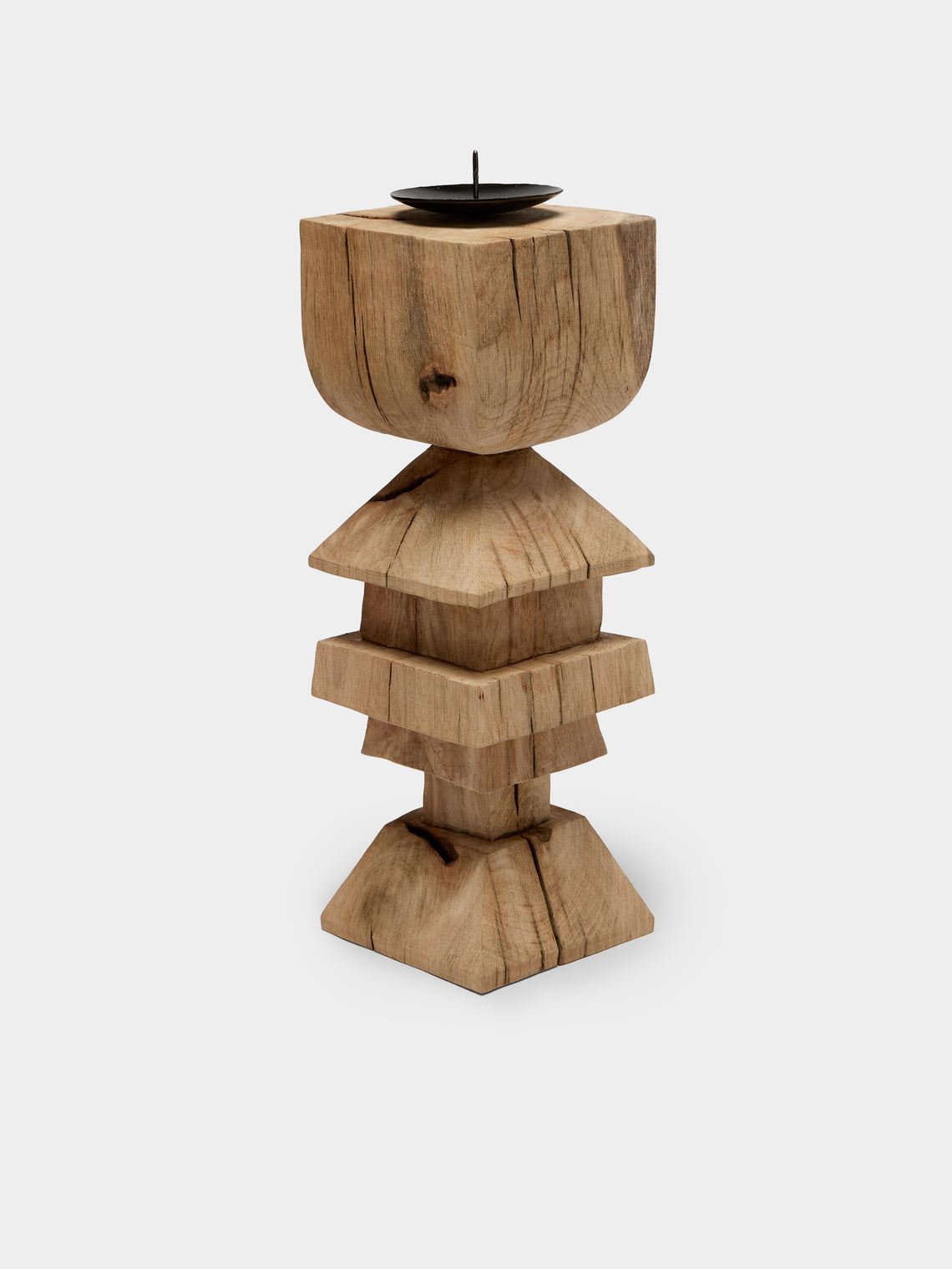 Jamie Gaunt Designs - Totem Hand-Carved Wood Candle Holder - Light Brown - ABASK