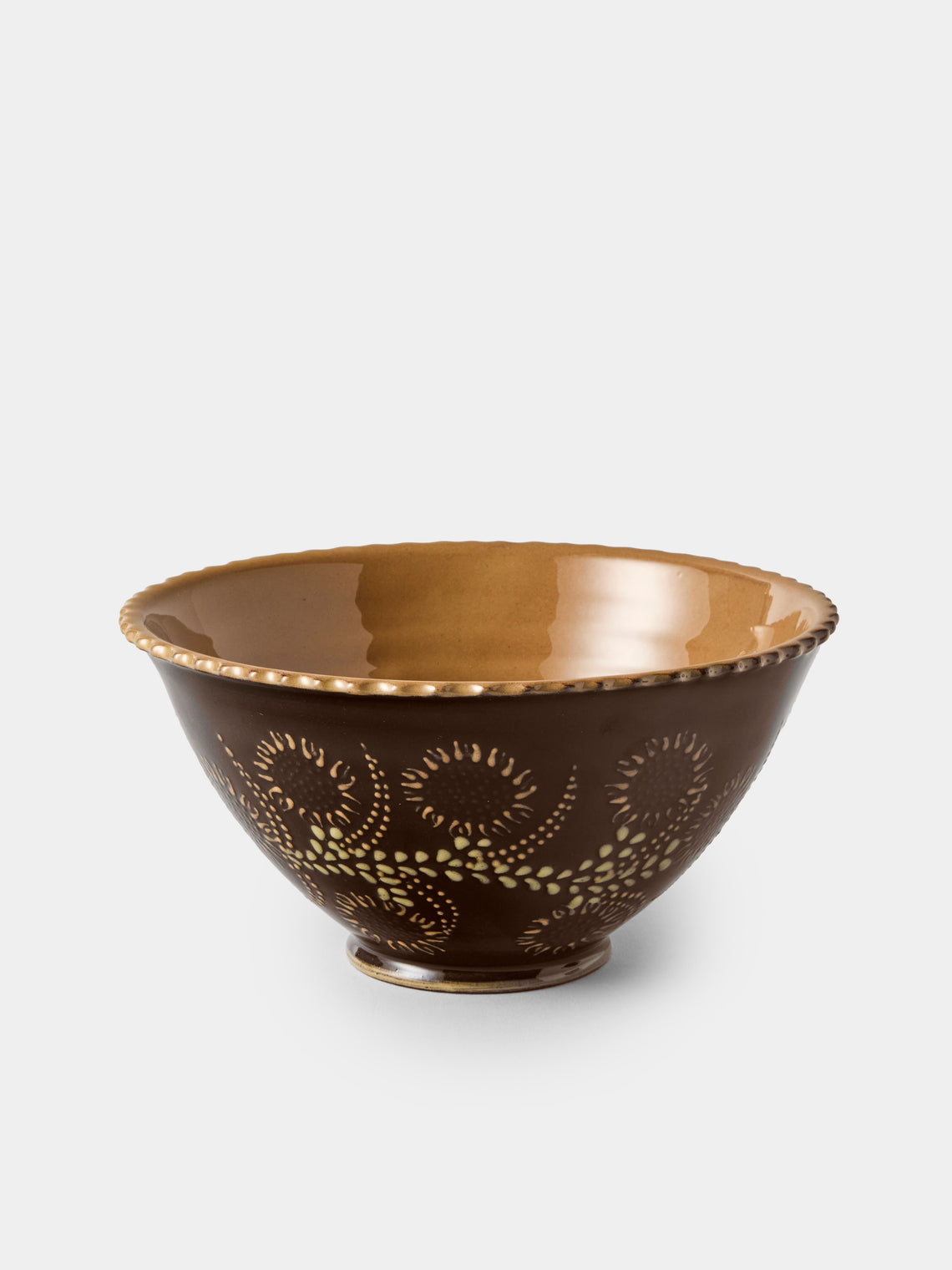 Poterie d’Évires - Flowers Hand-Painted Ceramic Fluted Bowls (Set of 4) - Dark Brown - ABASK