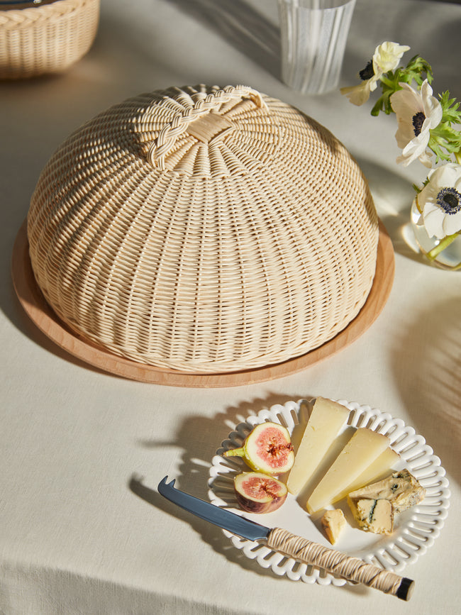 Mila Maurizi - Calla Handwoven Wicker and Wood Domed Cheese Plate -  - ABASK