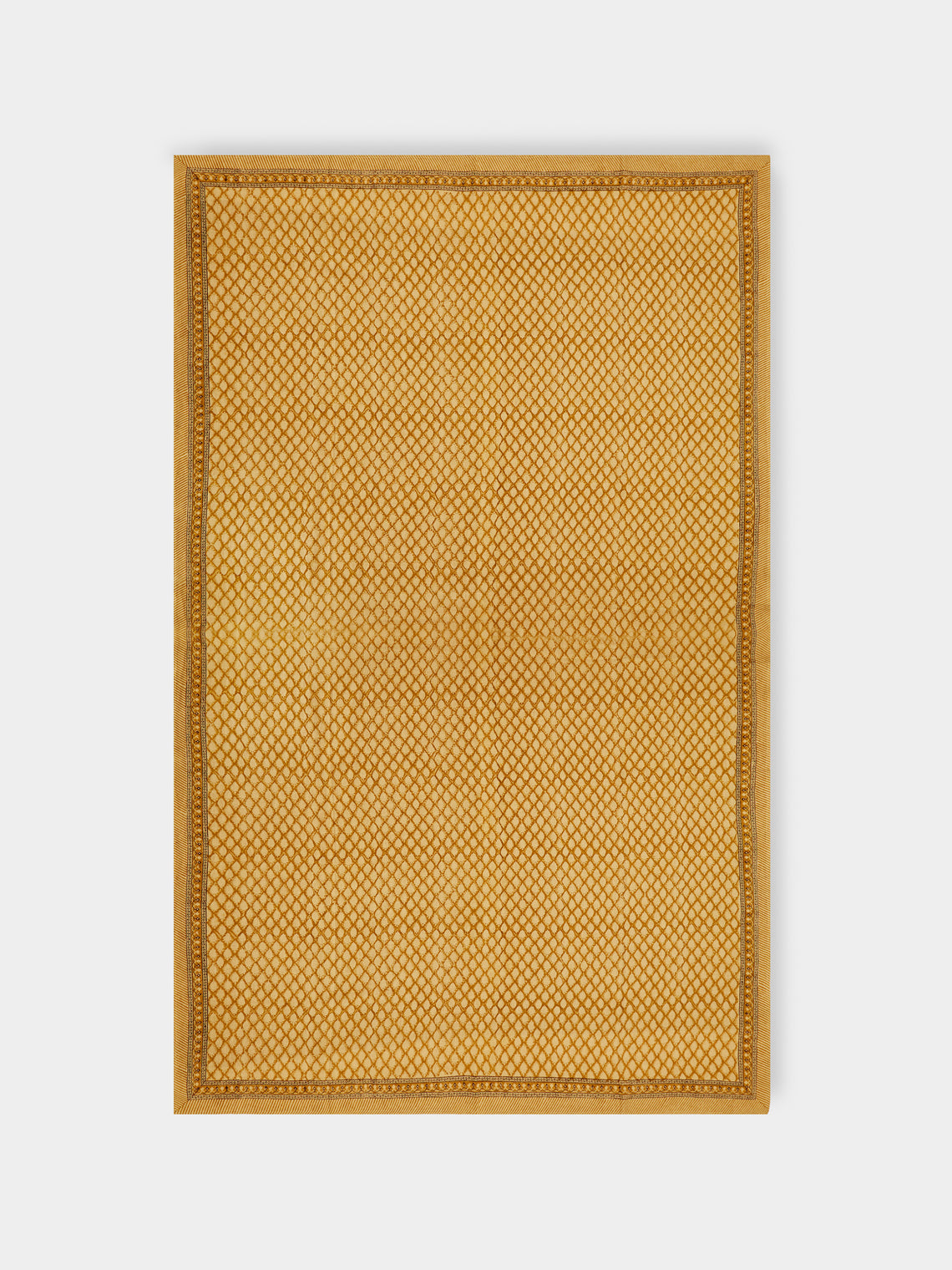 Chamois - Cypress Block-Printed Linen Rectangular Tablecloth (106.5in/2.7m) - Orange - ABASK