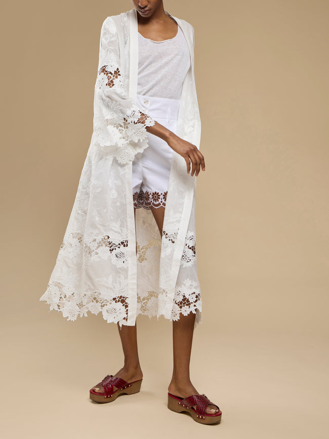 Loretta Caponi - Ansedonia Embroidered Cotton Robe | Size: S - White - ABASK