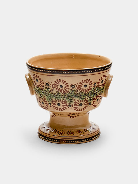 Poterie d’Évires - Flowers Hand-Painted Ceramic Small Raised Bowl - Cream - ABASK - 