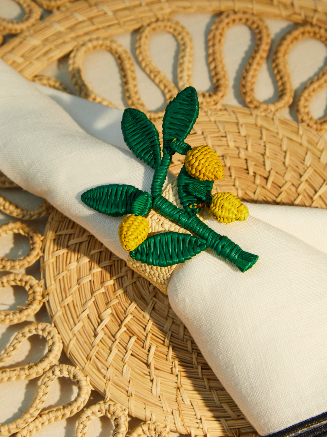 Coro Cora - Lemon Branch Handwoven Iraca Palm Napkin Rings (Set of 4) -  - ABASK