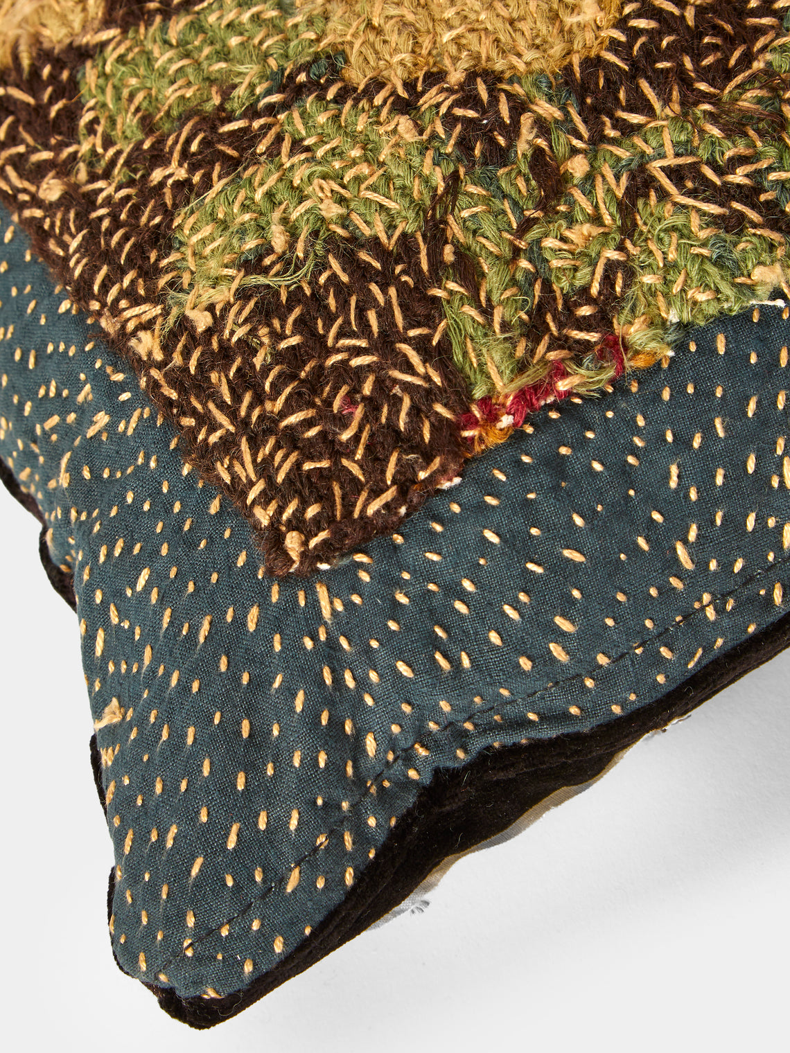 By Walid - 19th-Century Needlepoint Wool, Linen and Velvet Cushion (23.5in/60cm) - Multiple - ABASK