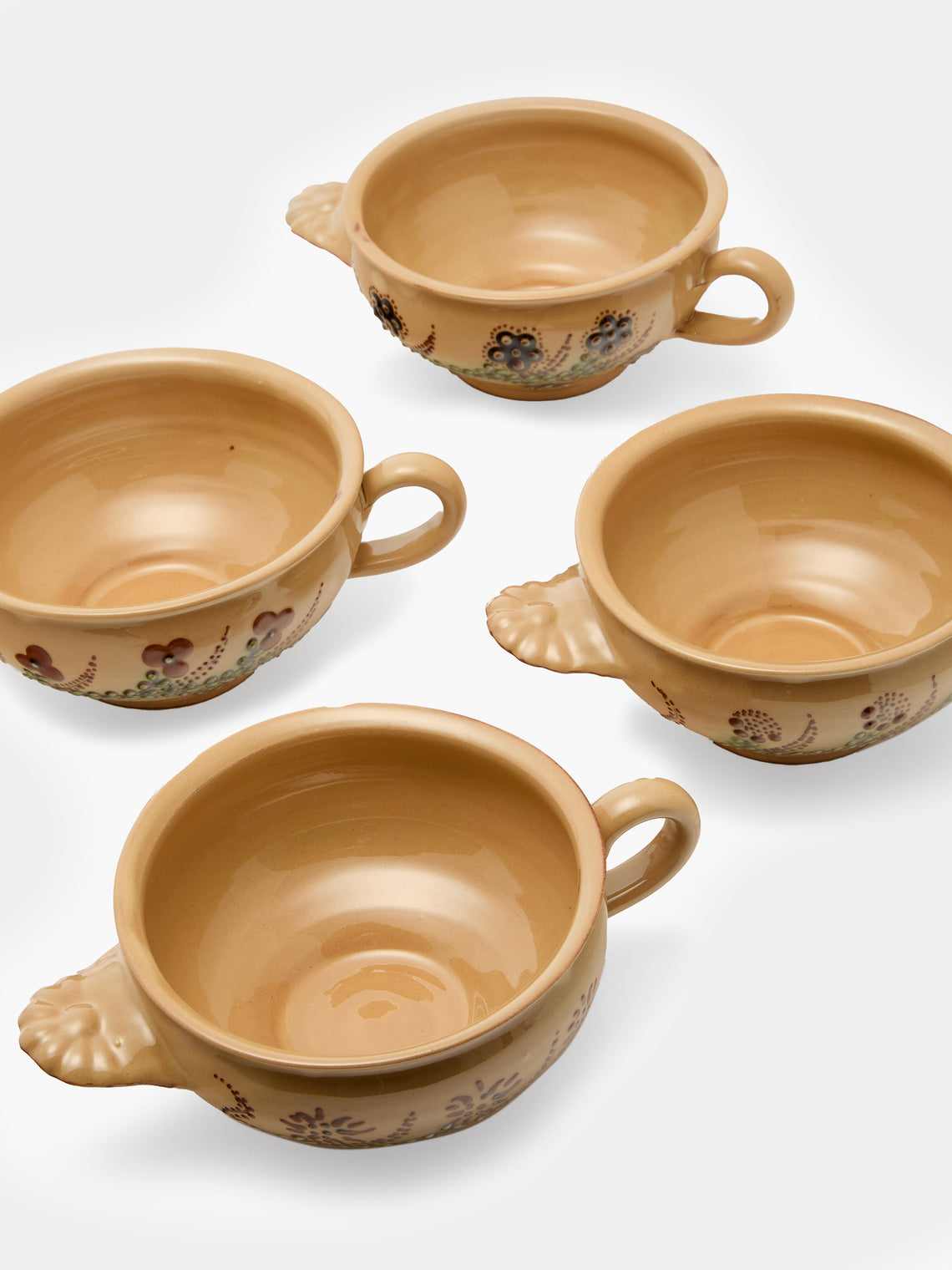 Poterie d’Évires - Flowers Hand-Painted Ceramic Soup Bowls (Set of 4) - Cream - ABASK