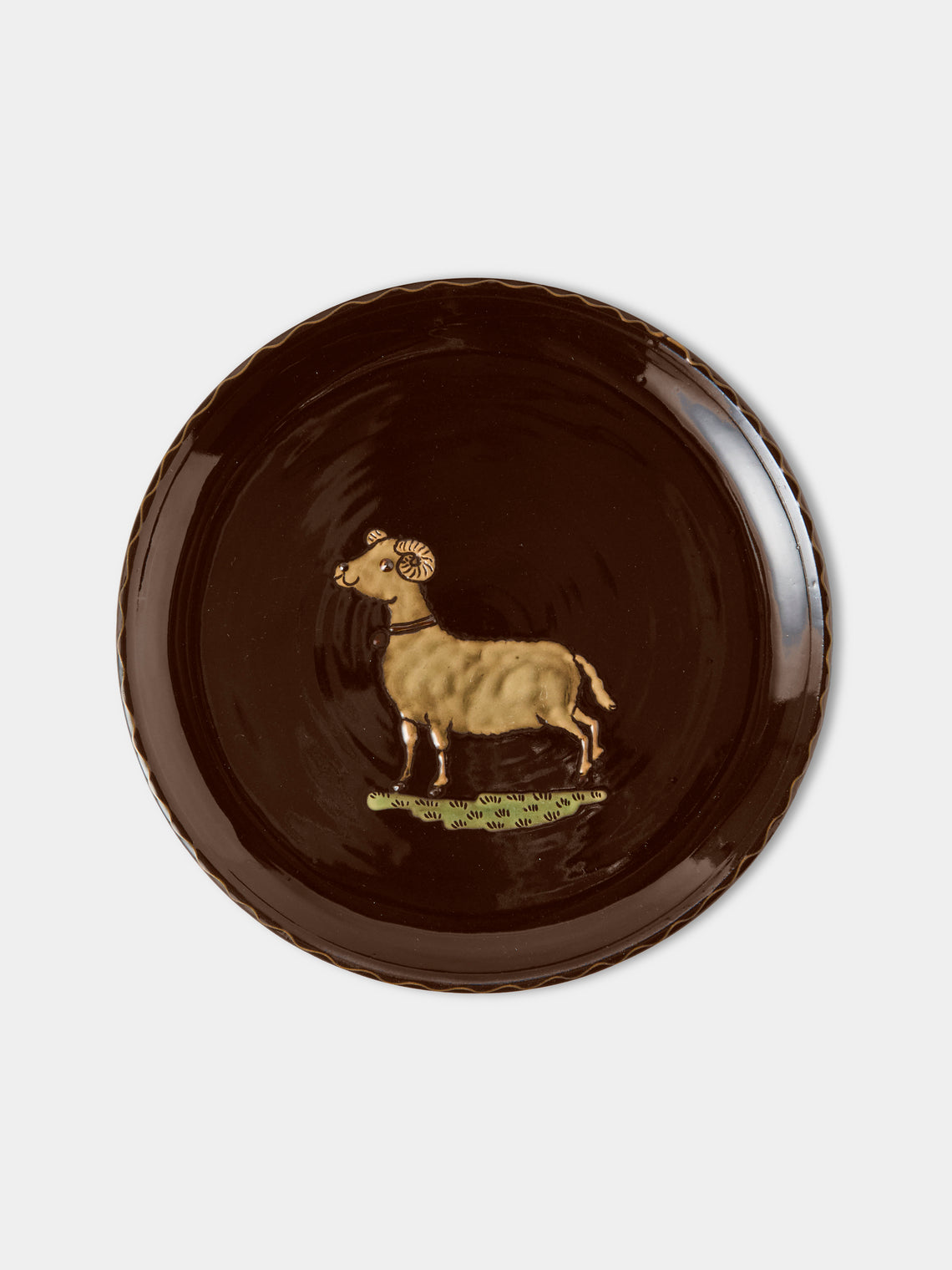 Poterie d’Évires - Animals Hand-Painted Ceramic Dinner Plates – 9.5in/24cm (Set of 4) - Dark Brown - ABASK