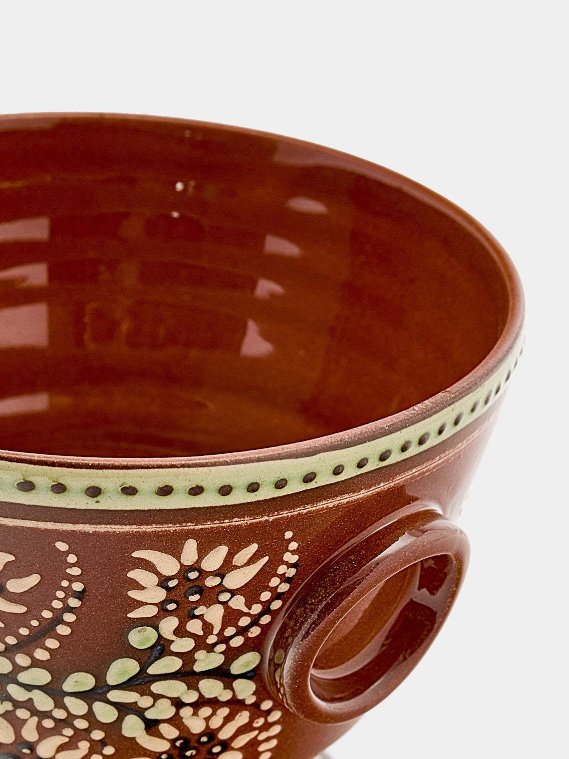 Poterie d’Évires - Flowers Hand-Painted Ceramic Small Raised Bowl - Light brown - ABASK