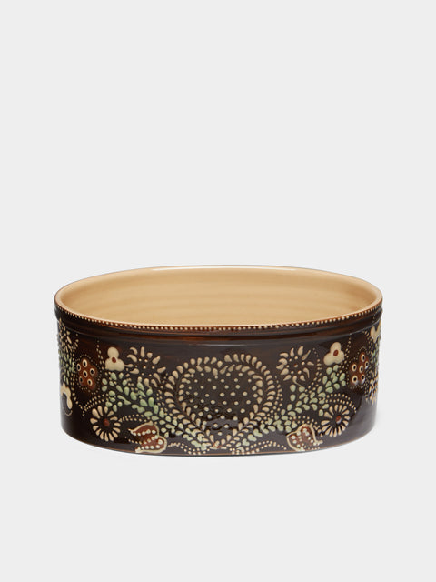 Poterie d’Évires - Flowers Hand-Painted Ceramic Oval Serving Dish -  - ABASK - 