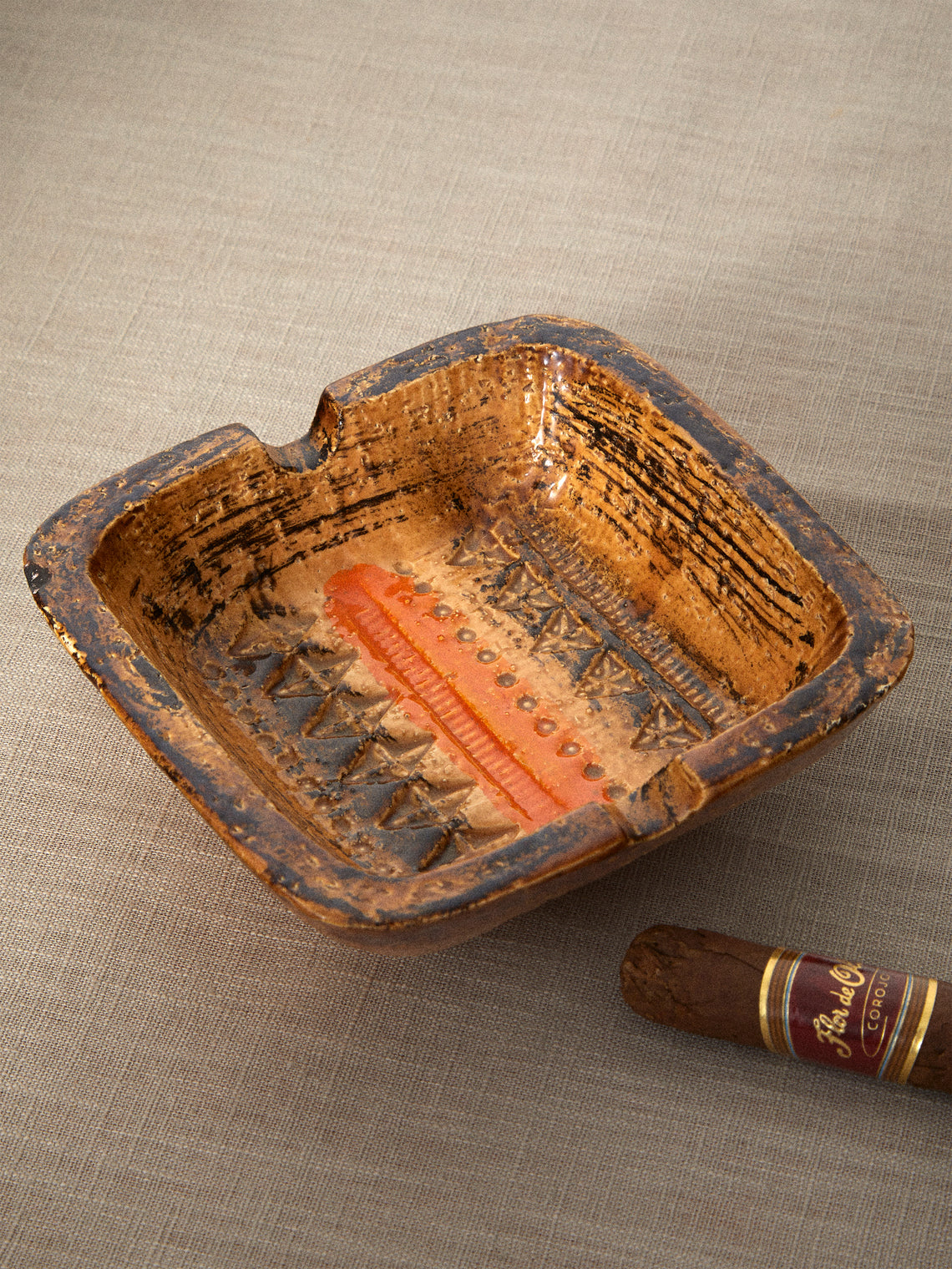 Antique and Vintage - 1970s Bitossi Ceramiche Sahara Ceramic Ashtray - Brown - ABASK