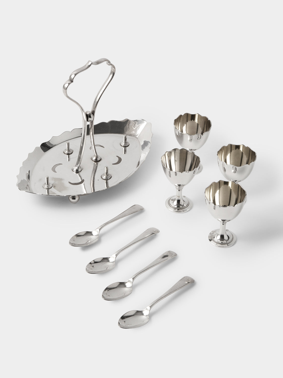Antique and Vintage - Mid-Century Silver-Plated Egg Serving Set - Silver - ABASK