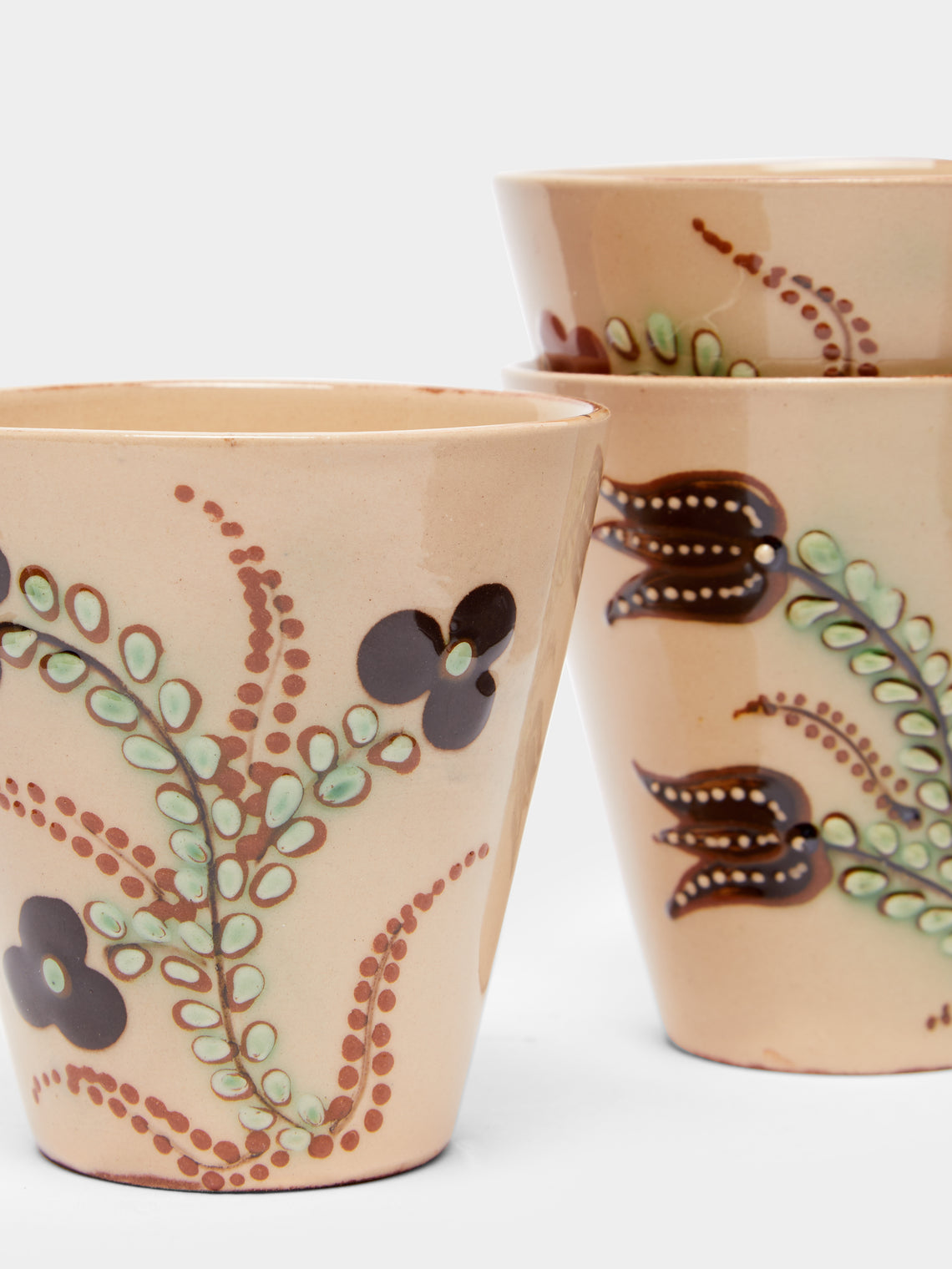 Poterie d’Évires - Flowers Hand-Painted Ceramic Coffee Cups (Set of 4) -  - ABASK