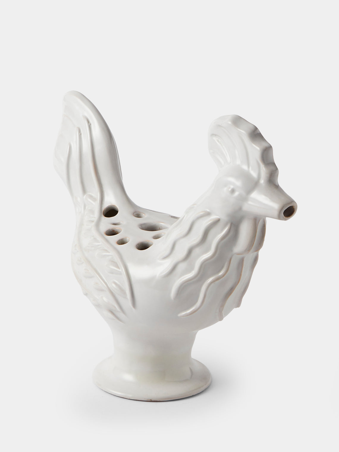 Antique and Vintage - 1940s Émile Tessier Ceramic Cockerel Tulipiere (12in/30cm) - White - ABASK