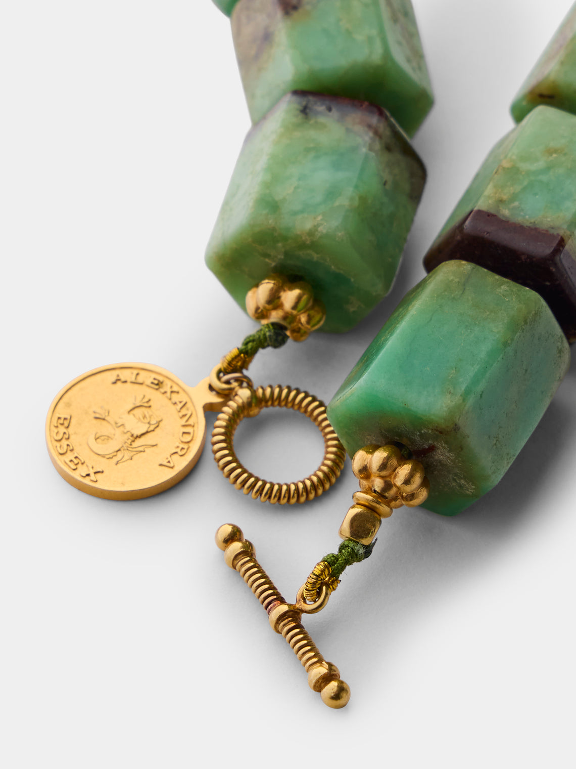 Mahnaz Collection - Vintage Alexandra Essex 18-Karat Yellow Gold and Chrysoprase Bead Hexagonal Necklace - Green - ABASK