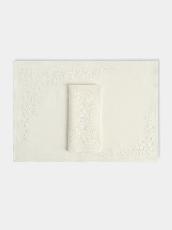Borgo delle Tovaglie - Venaria Embroidered Linen Placemats and Napkins - Ivory - ABASK