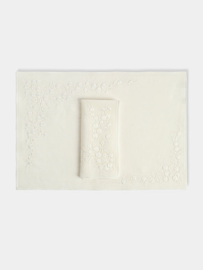 Borgo delle Tovaglie - Venaria Embroidered Linen Placemats and Napkins - Ivory - ABASK