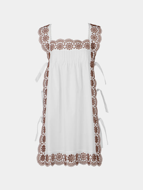 Loretta Caponi - Fiocchini Cotton Short Dress | Size: XS - White - ABASK - 