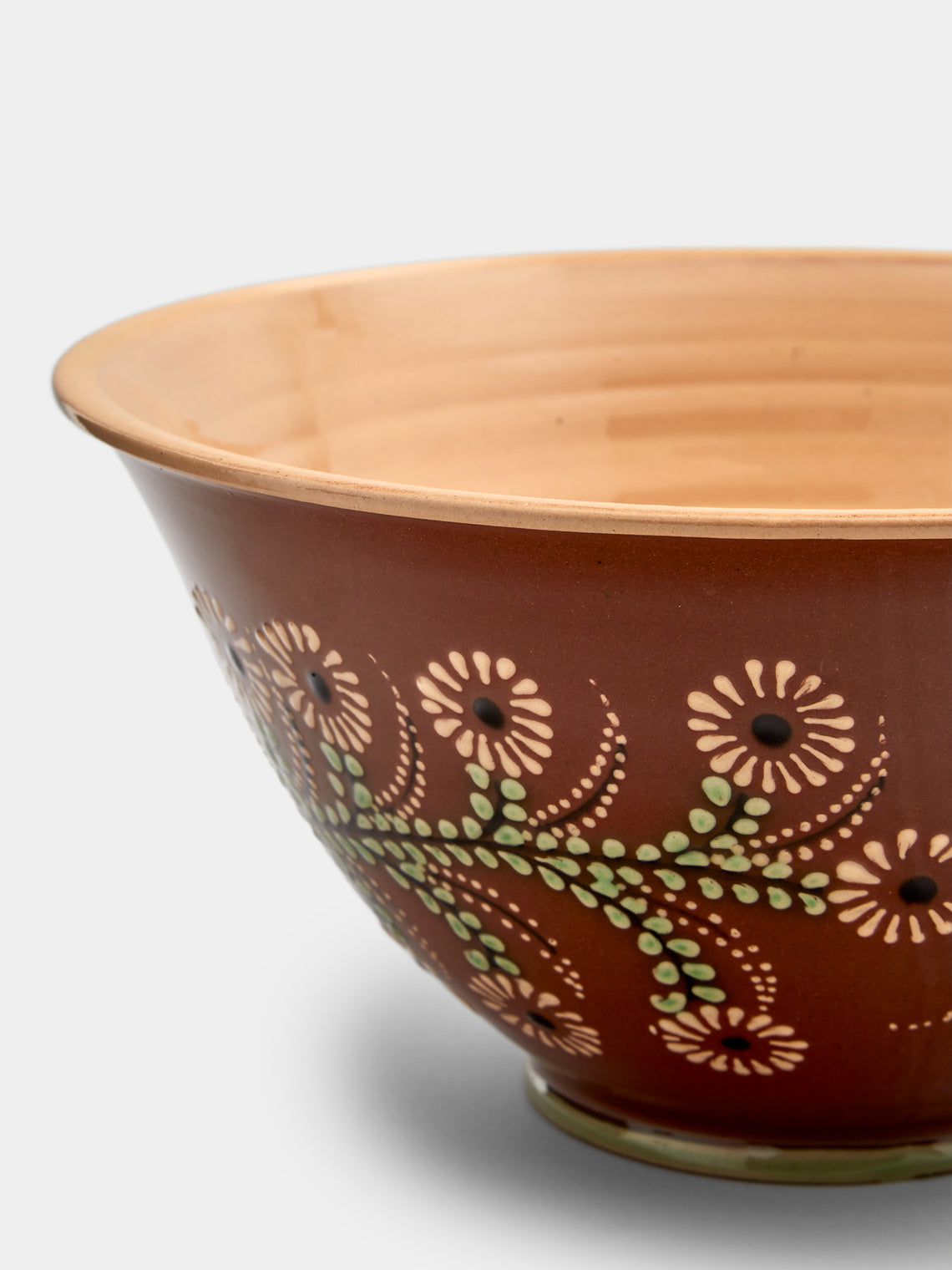 Poterie d’Évires - Flowers Hand-Painted Ceramic Large Serving Bowl - Light brown - ABASK