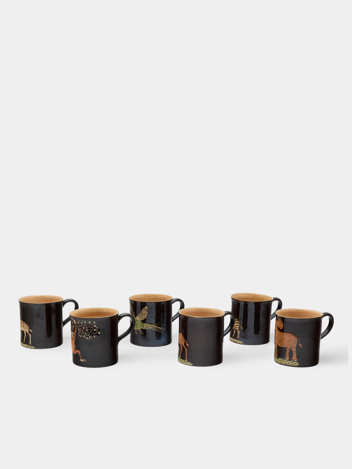 Poterie d’Évires - Safari Hand-Painted Ceramic Mugs (Set of 6) - Dark brown - ABASK