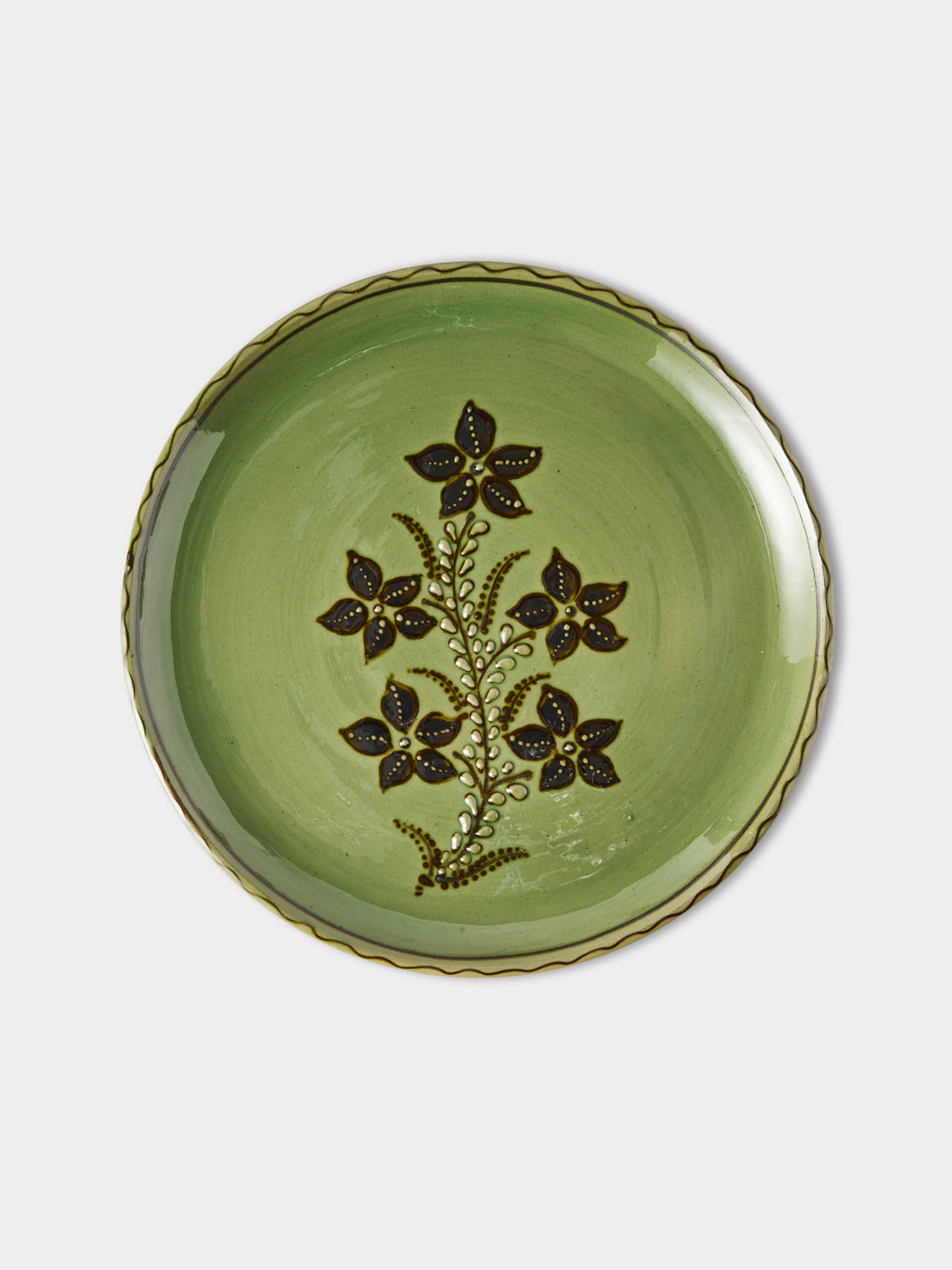 Poterie d’Évires - Flowers Hand-Painted Ceramic Dinner Plates – 9.5in/24cm (Set of 4) - Green - ABASK