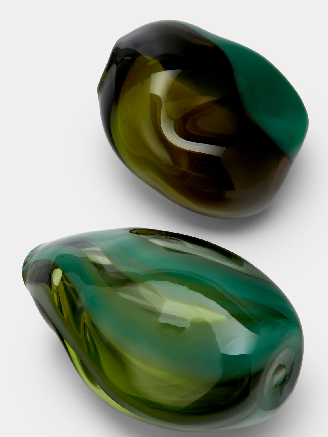 Michele Oberdieck - Olive Pod Hand-Blown Glass Bud Vases – 6in/15cm (Set of 2) - Green - ABASK