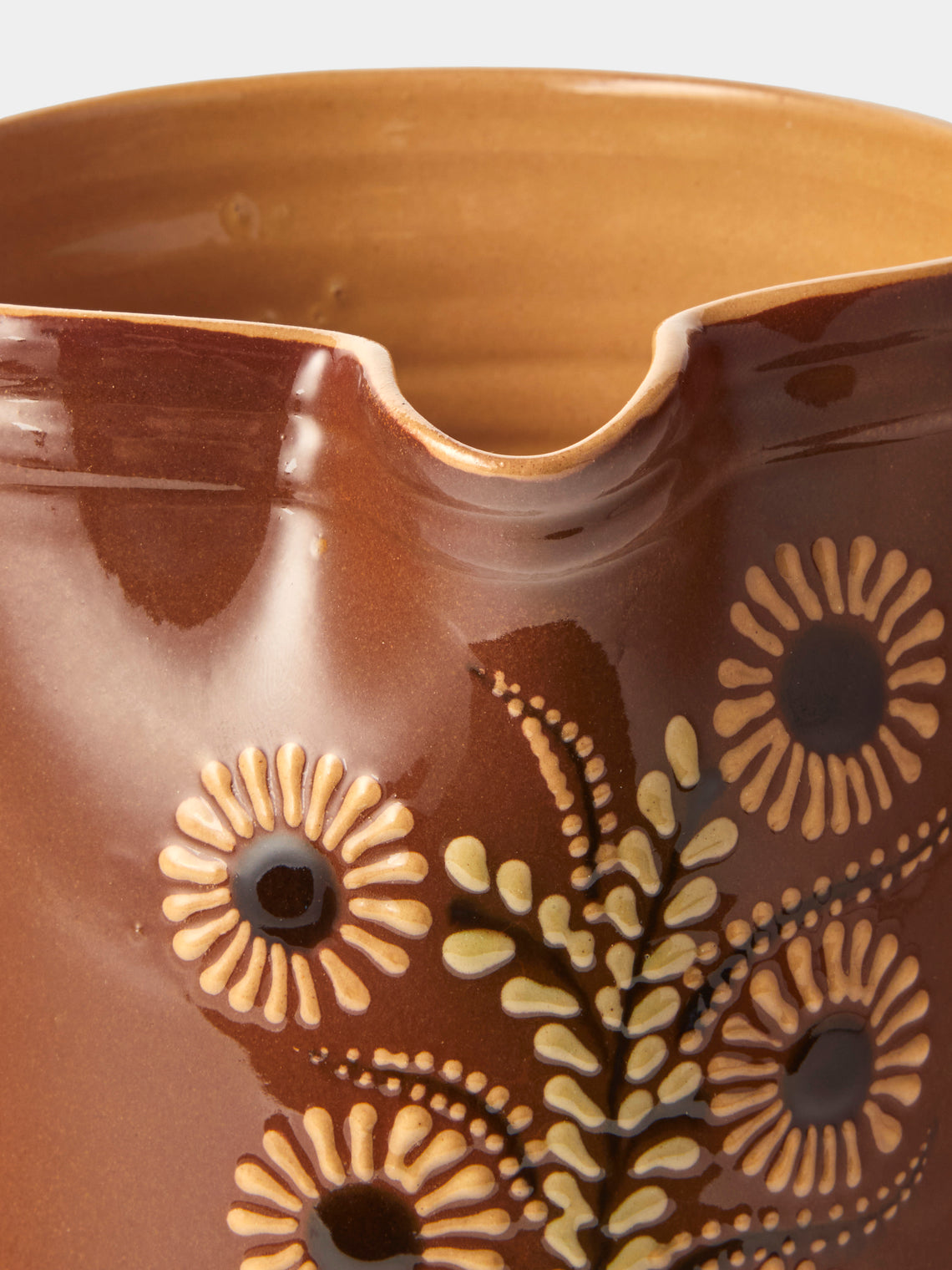Poterie d’Évires - Flowers Hand-Painted Ceramic Straight-Edge Medium Jug - Light Brown - ABASK