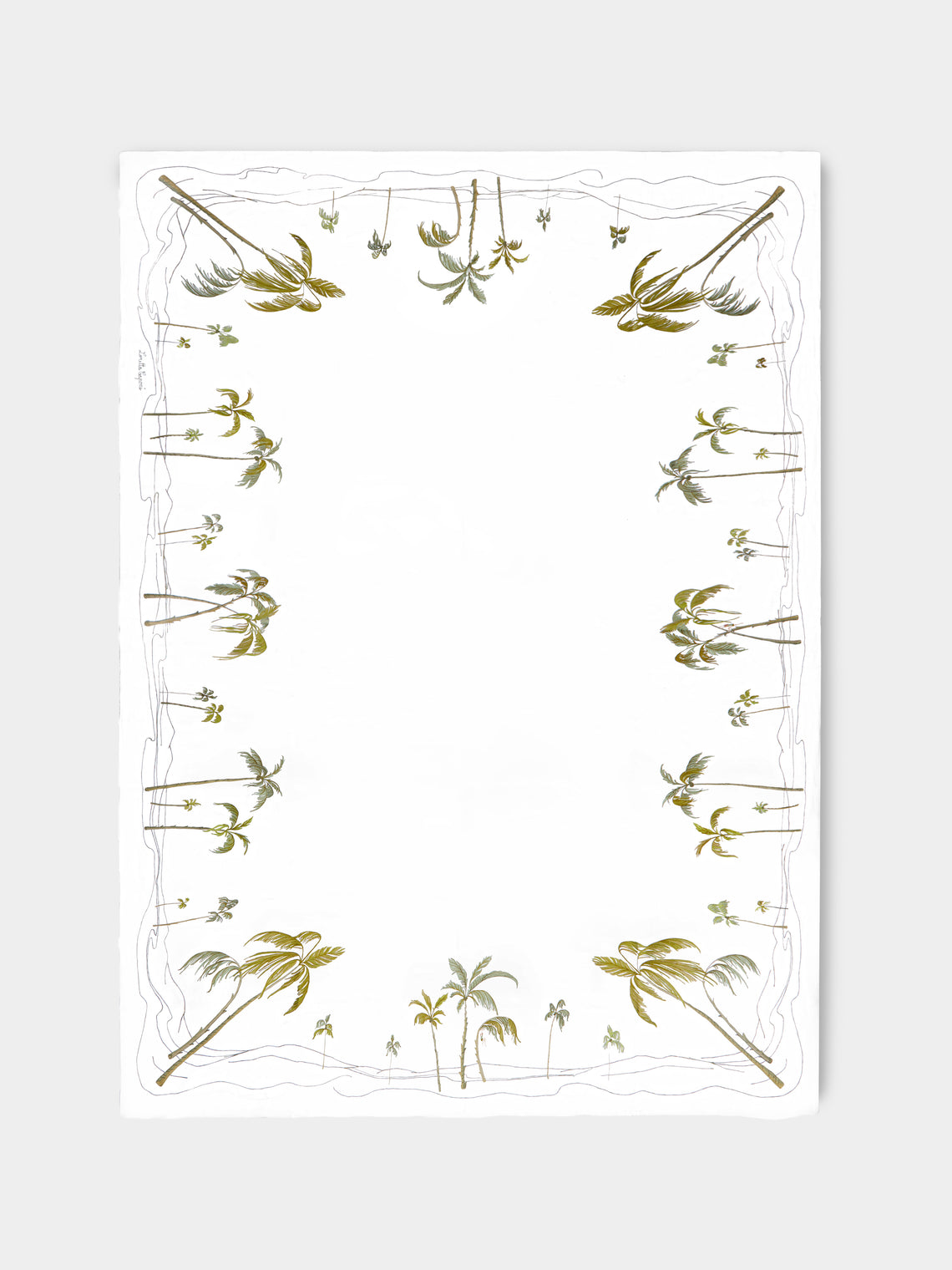 Loretta Caponi - Palm Tree Hand-Embroidered Linen Rectangular Tablecloth -  - ABASK - 