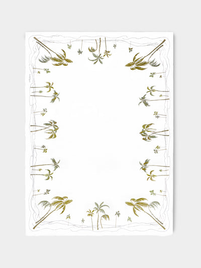 Loretta Caponi - Palm Tree Hand-Embroidered Linen Rectangular Tablecloth -  - ABASK - 