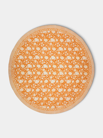 Chamois - Indian Rose Block-Printed Cotton Round Tablecloth - Orange - ABASK - 