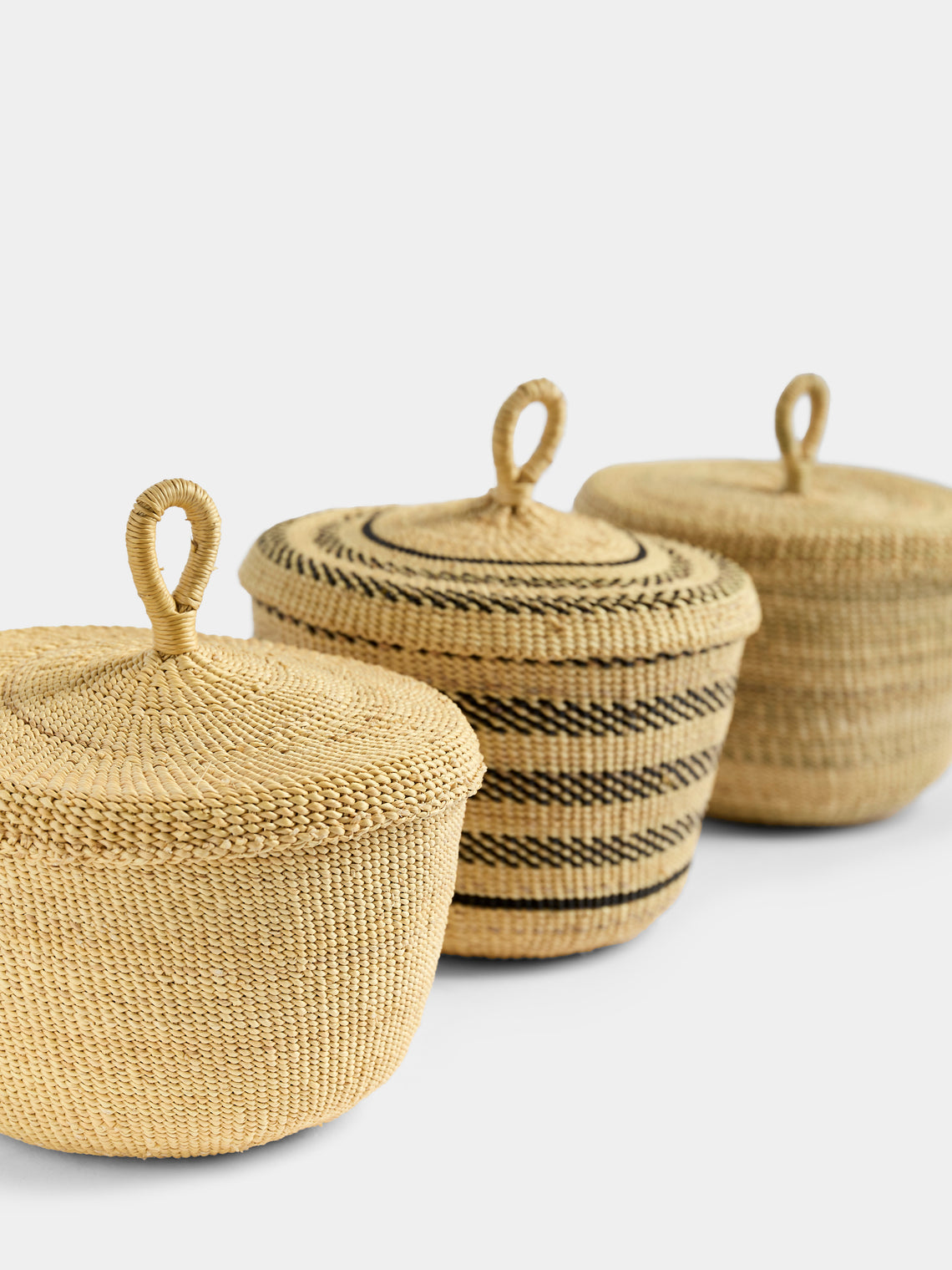 Baba Tree - Banasco Handwoven Elephant Grass Lidded Storage Baskets (Set of 2) - Natural - ABASK