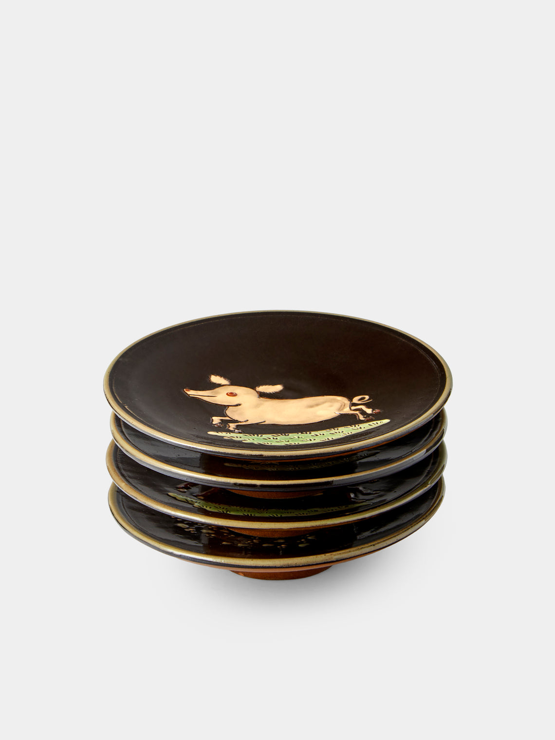 Poterie d’Évires - Animals Hand-Painted Ceramic Plates – 5.5in/14cm (Set of 4) - Dark Brown - ABASK