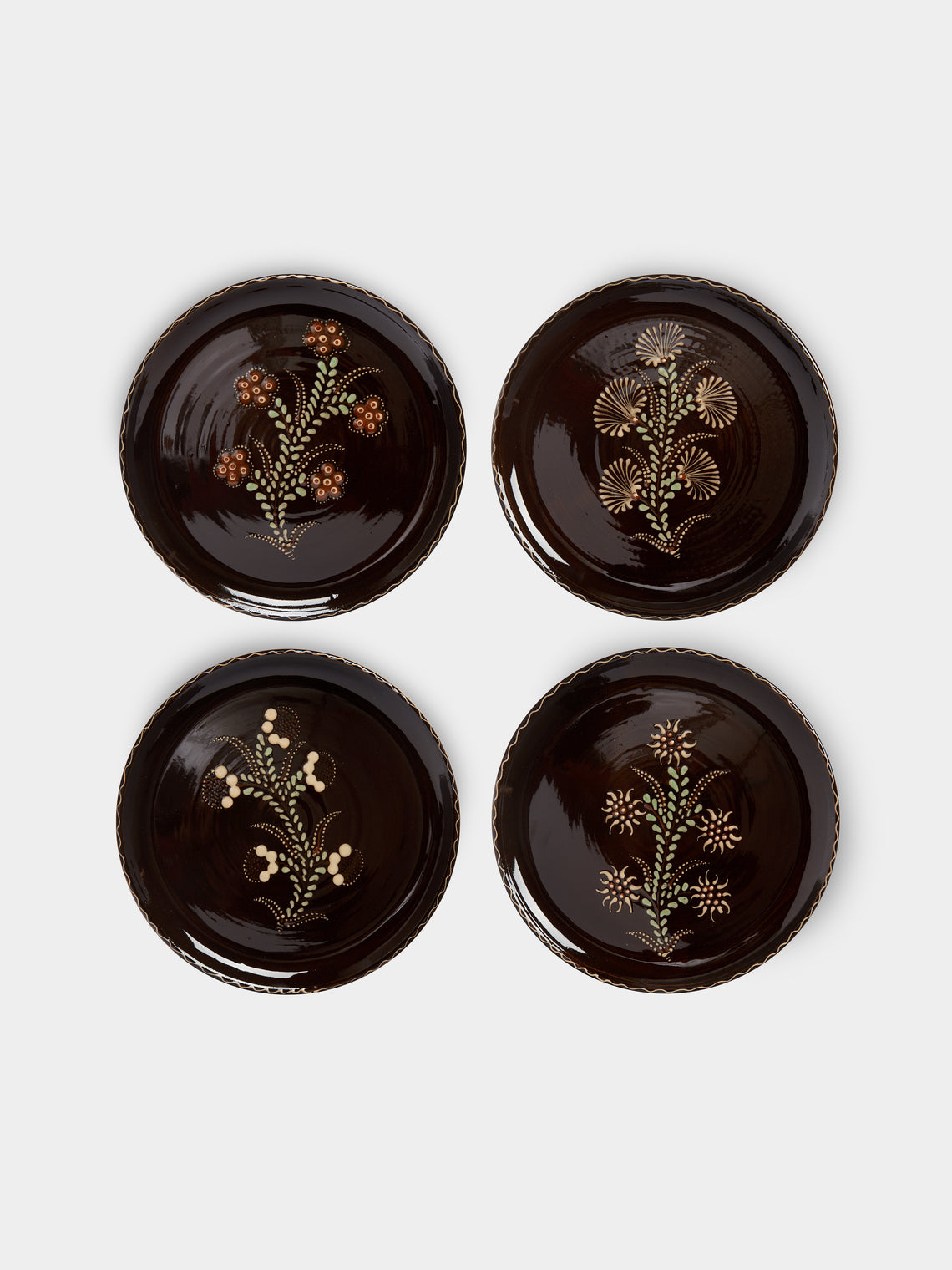 Poterie d’Évires - Flowers Hand-Painted Ceramic Dinner Plates (Set of 4) -  - ABASK - 