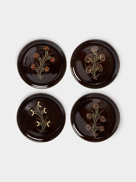 Poterie d’Évires - Flowers Hand-Painted Ceramic Dinner Plates (Set of 4) -  - ABASK - 