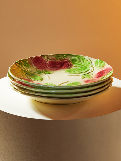 Antique and Vintage - 1940s Majolica Strawberry Ceramic Plates (Set of 4) -  - ABASK
