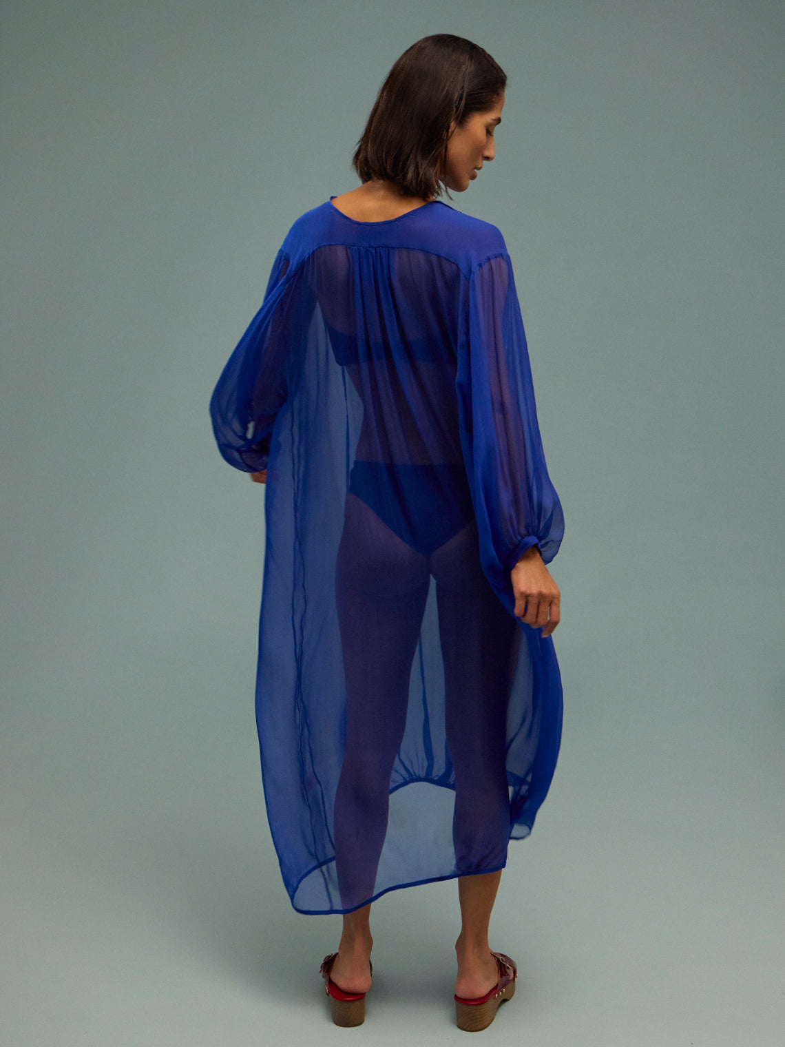 Les Vacances D'Irina - The Hazy Nipple Silk Long Dress | One Size - Blue - ABASK