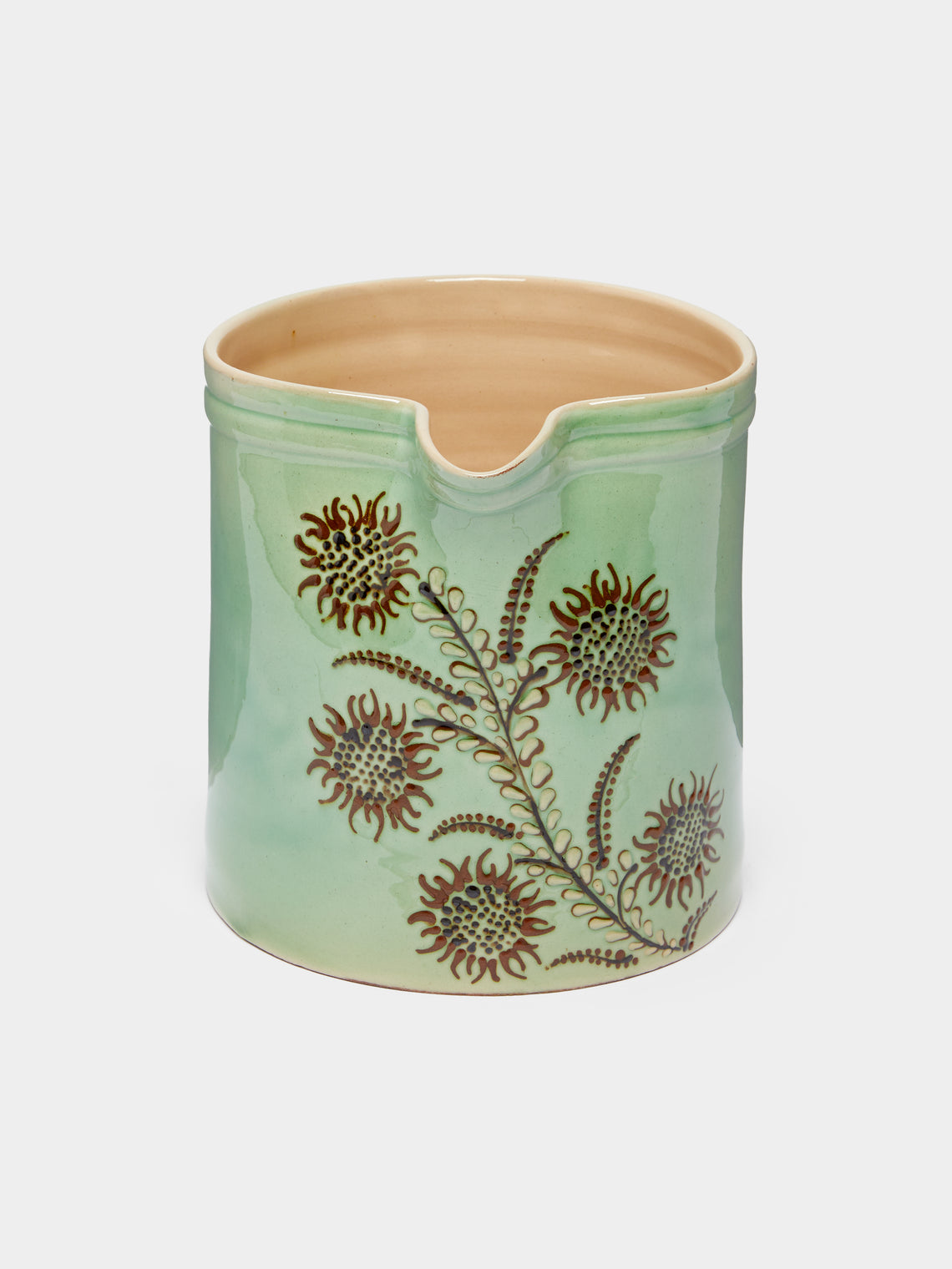 Poterie d’Évires - Flowers Hand-Painted Ceramic Straight-Edge Jug -  - ABASK